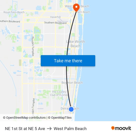 NE 1st St at NE 5 Ave to West Palm Beach map