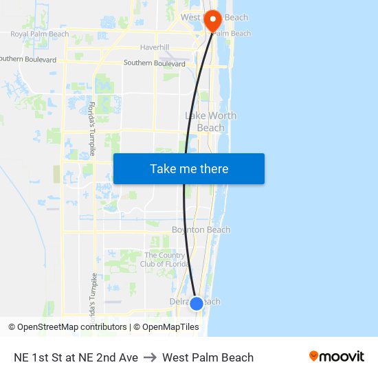 NE 1st St at NE 2nd Ave to West Palm Beach map