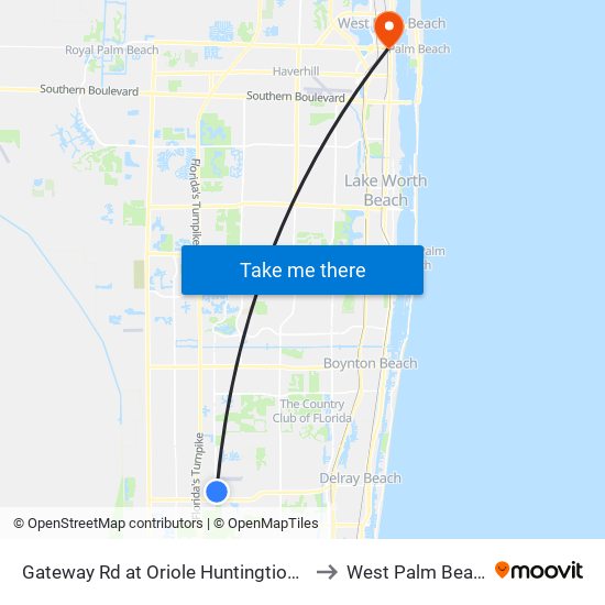 Gateway Rd at Oriole Huntingtion La to West Palm Beach map