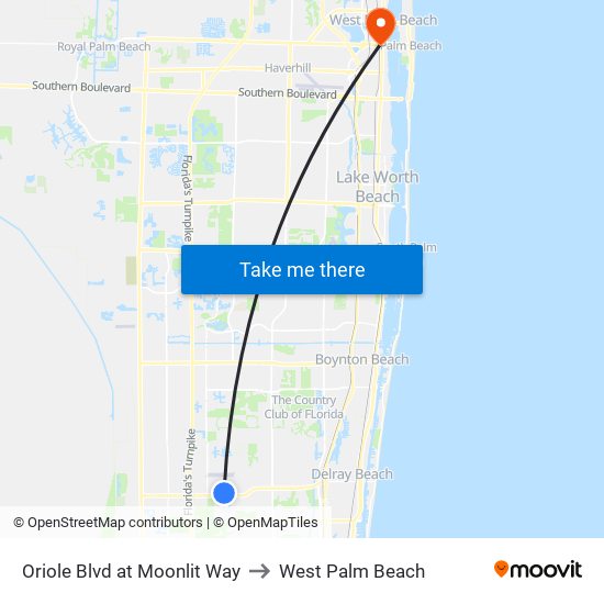 Oriole Blvd at Moonlit Way to West Palm Beach map