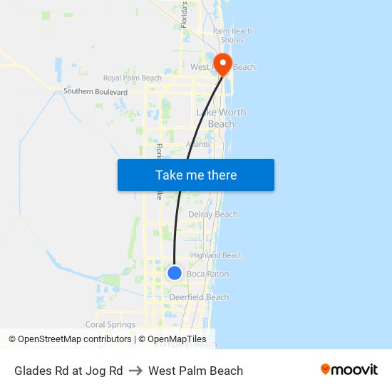 Glades Rd at Jog Rd to West Palm Beach map