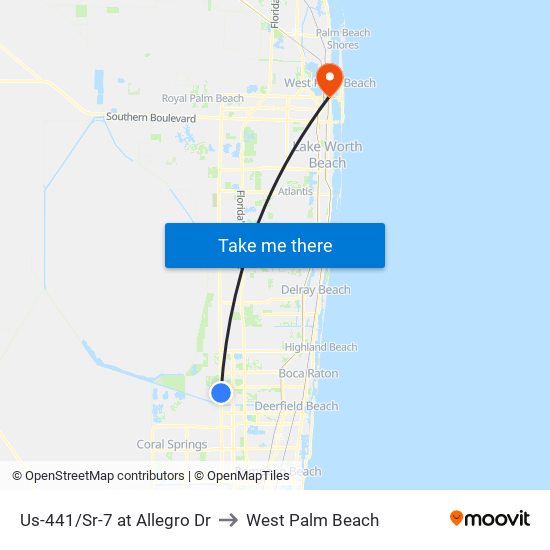 Us-441/Sr-7 at Allegro Dr to West Palm Beach map