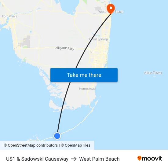 US1 & Sadowski Causeway to West Palm Beach map