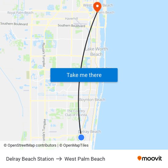 Delray Beach Station to West Palm Beach map