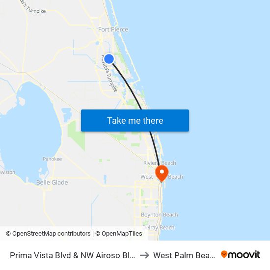 Prima Vista Blvd & NW Airoso Blvd to West Palm Beach map