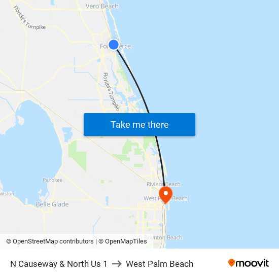 N Causeway & North Us 1 to West Palm Beach map