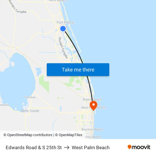 Edwards Road & S 25th St to West Palm Beach map