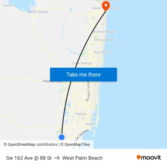 Sw 162 Ave @ 88 St to West Palm Beach map