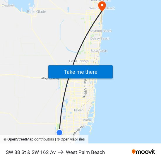 SW 88 St & SW 162 Av to West Palm Beach map