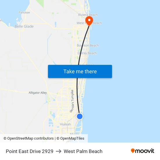 Point East Drive 2929 to West Palm Beach map