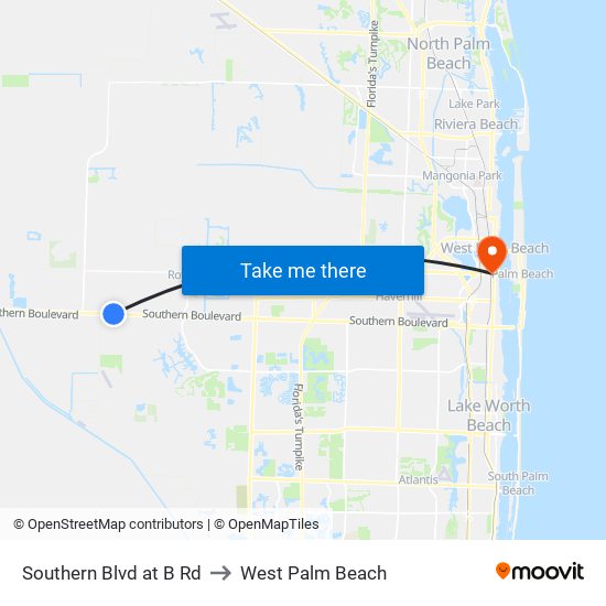 SOUTHERN BLVD at B RD to West Palm Beach map