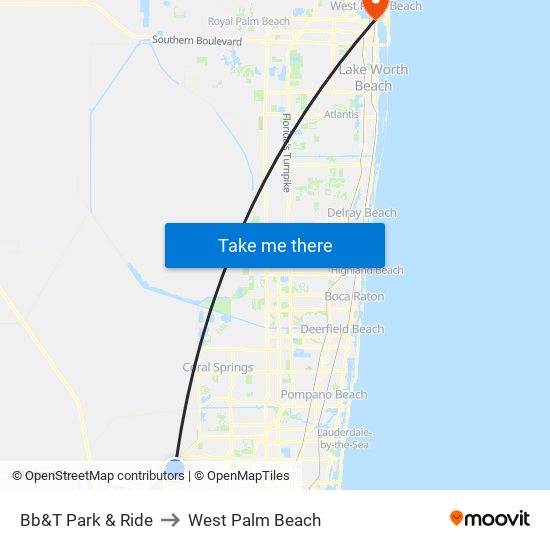 Bb&T Park & Ride to West Palm Beach map