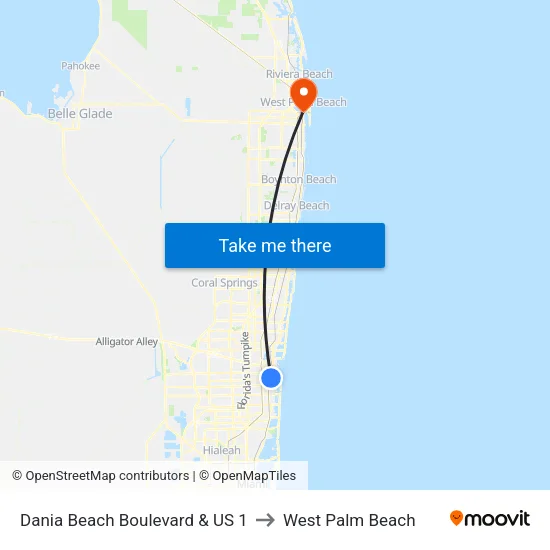 Dania Beach Boulevard & US 1 to West Palm Beach map