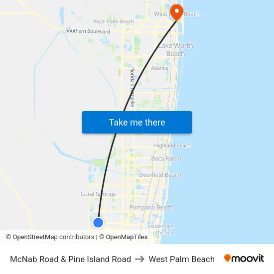 McNab Road & Pine Island Road to West Palm Beach map