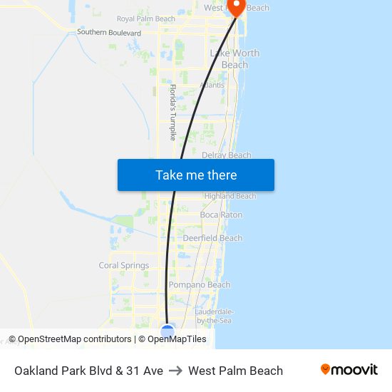 Oakland Park Blvd & 31 Ave to West Palm Beach map