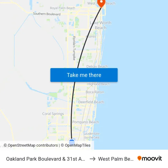 Oakland Park Boulevard & 31st Avenue to West Palm Beach map