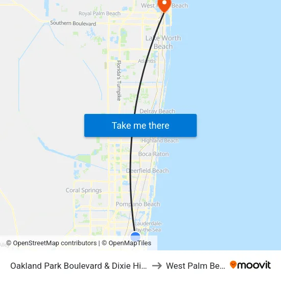 Oakland Park Boulevard & Dixie Highway to West Palm Beach map
