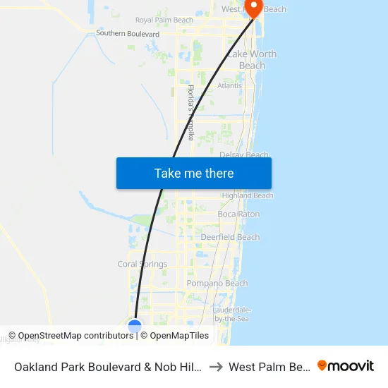 Oakland Park Boulevard & Nob Hill Road to West Palm Beach map