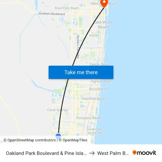 Oakland Park Boulevard & Pine Island Road to West Palm Beach map