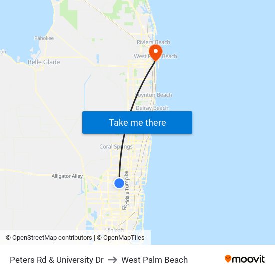 Peters Rd & University Dr to West Palm Beach map