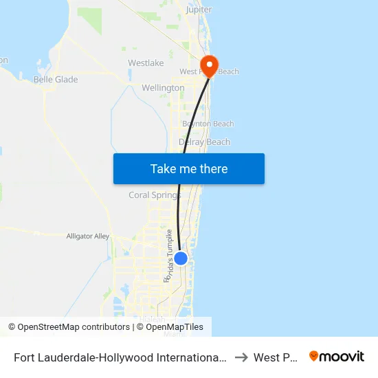 Fort Lauderdale-Hollywood International Airport Griffin Road/Tri-Rail Station to West Palm Beach map