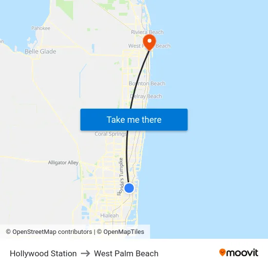 Hollywood Station to West Palm Beach map