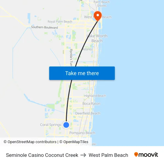 Seminole Casino Coconut Creek to West Palm Beach map