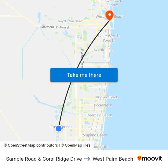Sample Road & Coral Ridge Drive to West Palm Beach map