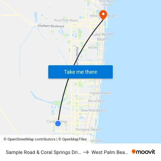 Sample Road & Coral Springs Drive to West Palm Beach map