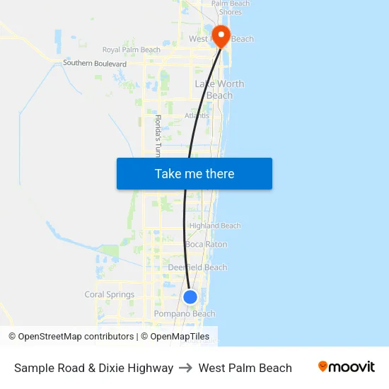 Sample Road & Dixie Highway to West Palm Beach map
