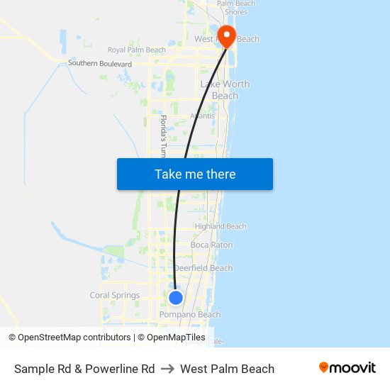 Sample Rd & Powerline Rd to West Palm Beach map