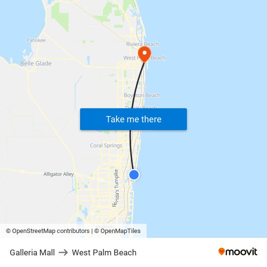 Galleria Mall to West Palm Beach map