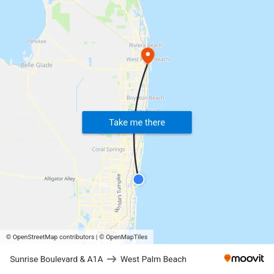 Sunrise Boulevard & A1A to West Palm Beach map