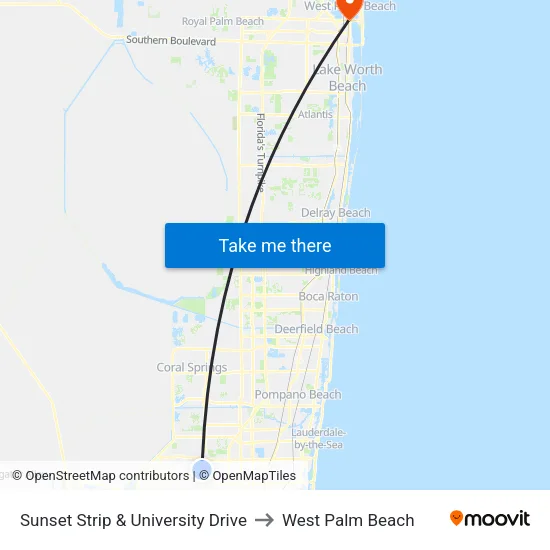 Sunset Strip & University Drive to West Palm Beach map