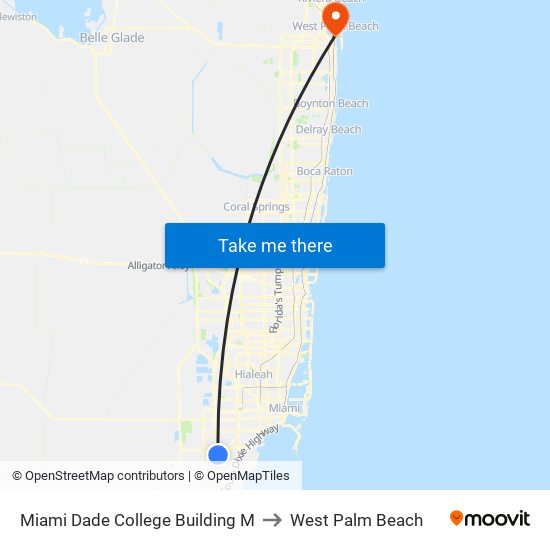 Miami Dade College Building M to West Palm Beach map