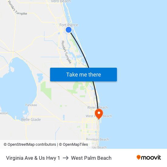 Virginia Ave & Us Hwy 1 to West Palm Beach map