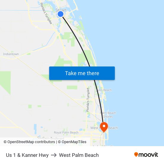 Us 1 & Kanner Hwy to West Palm Beach map