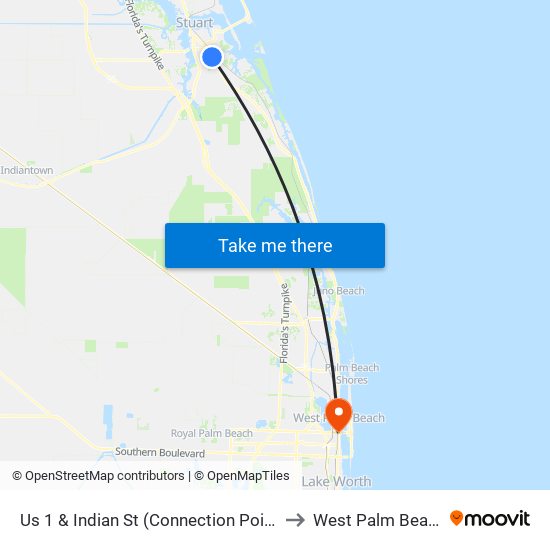 Us 1 & Indian St (Connection Point) to West Palm Beach map