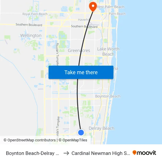 Boynton Beach-Delray Beach to Cardinal Newman High School map
