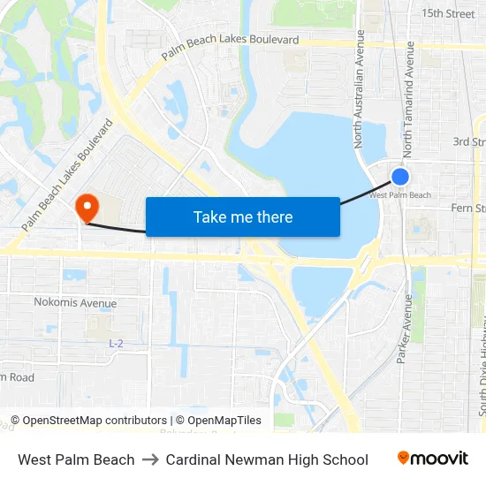 West Palm Beach to Cardinal Newman High School map