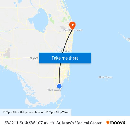 SW 211 St @ SW 107 Av to St. Mary's Medical Center map