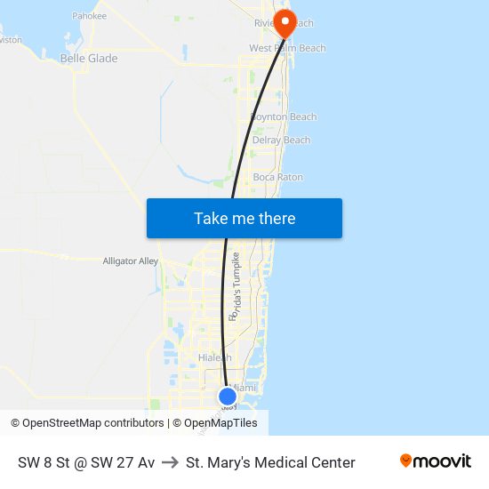 SW 8 St @ SW 27 Av to St. Mary's Medical Center map