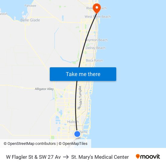 W Flagler St & SW 27 Av to St. Mary's Medical Center map