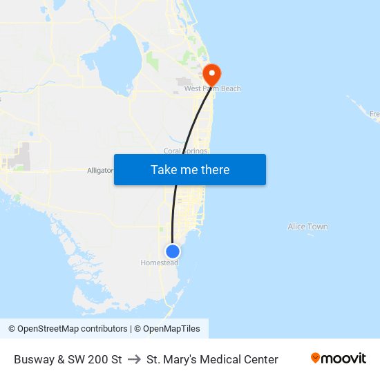 Busway & SW 200 St to St. Mary's Medical Center map