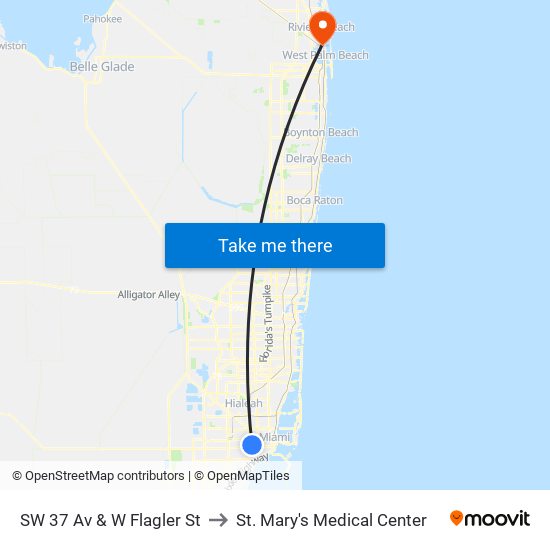 SW 37 Av & W Flagler St to St. Mary's Medical Center map