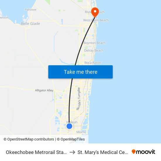 Okeechobee Metrorail Station to St. Mary's Medical Center map