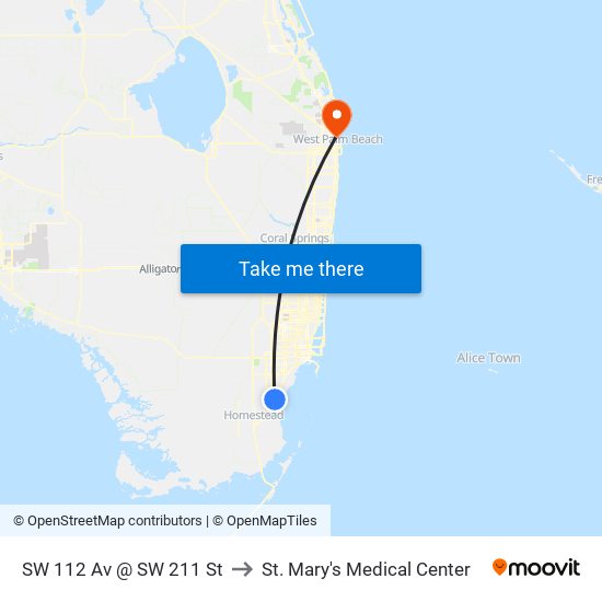 SW 112 Av @ SW 211 St to St. Mary's Medical Center map