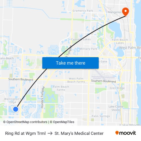 Ring Rd at Wgm Trml to St. Mary's Medical Center map
