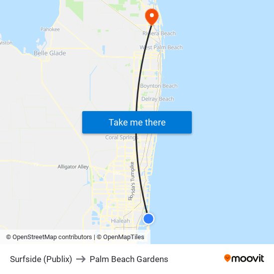 Surfside (Publix) to Palm Beach Gardens map