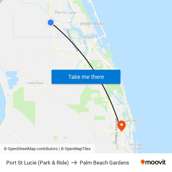 Port St Lucie (Park & Ride) to Palm Beach Gardens map